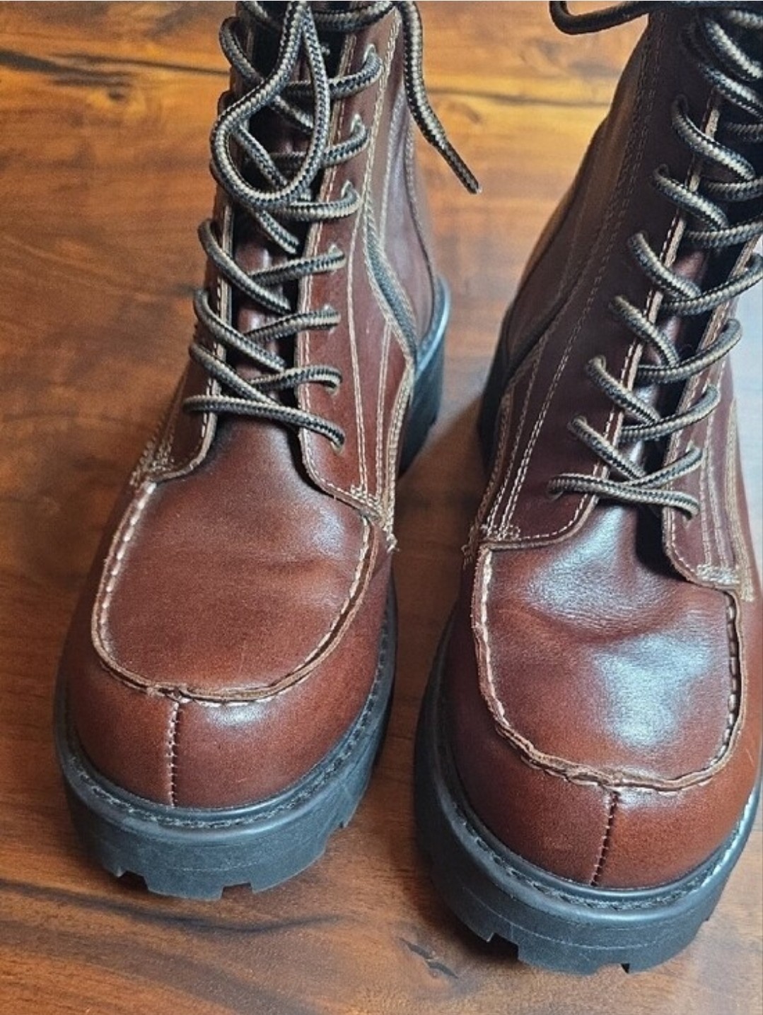 Vagabond Men’s Brown Leather Lace-Up Combat Boots Side Zip Lug Rubber Sole