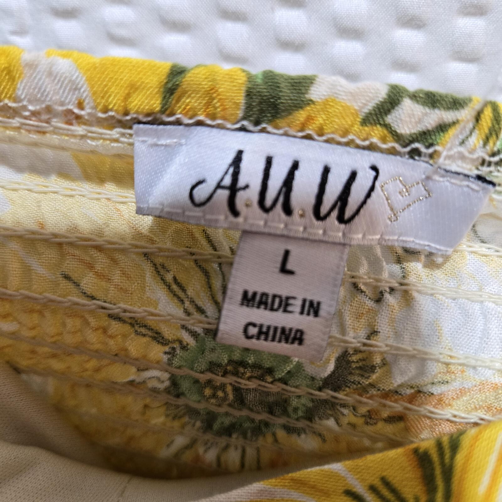 A.U.W. Sunflower Tiered Mini Dress Large Yellow Boho Cottagecore Sun Dress L