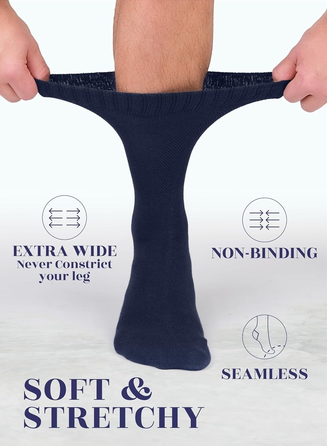 Hugh Ugoli Diabetic Socks for Men, Non-Binding, Seamless, Size M/L/XL