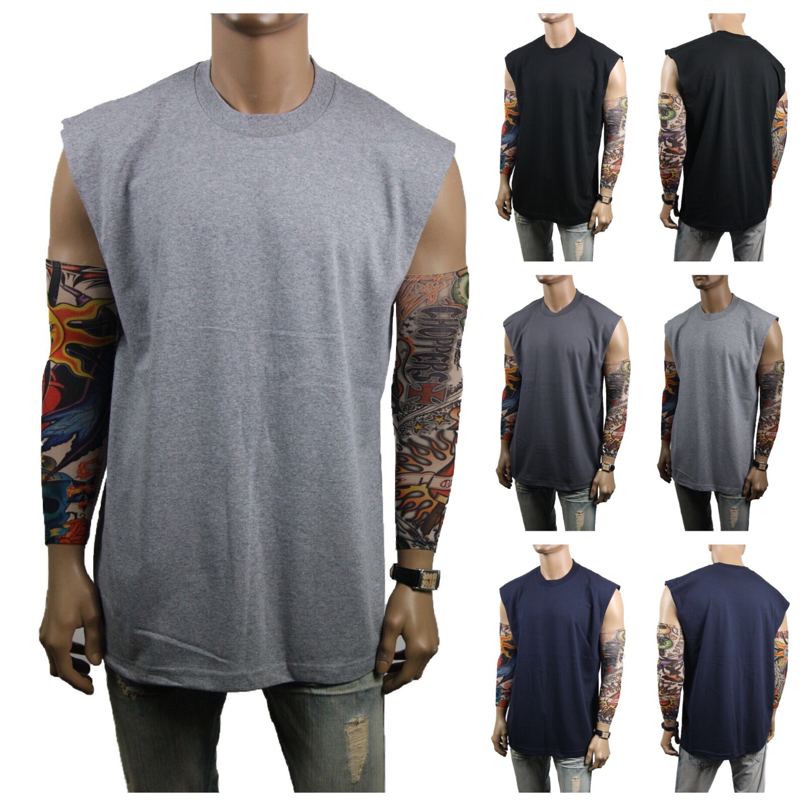 Mens HEAVY WEIGHT Crew neck Sleeveless Shirt Muscle Tank Fitness Gym Big & Tall