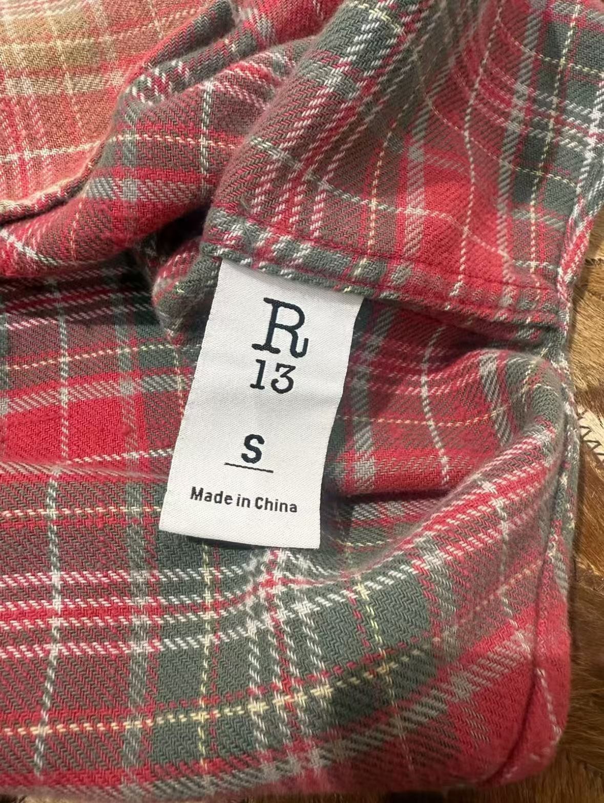 R13 DROP NECK WORKSHIRT in Pink Teal Plaid Size S
