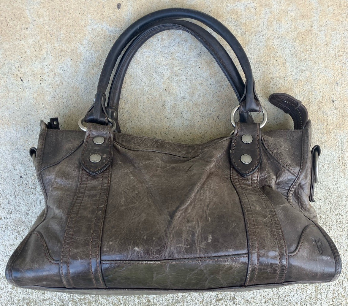 Frye Melissa Satchel Crossbody Shoulder Bag Slate Distressed Leather w/Dustbag