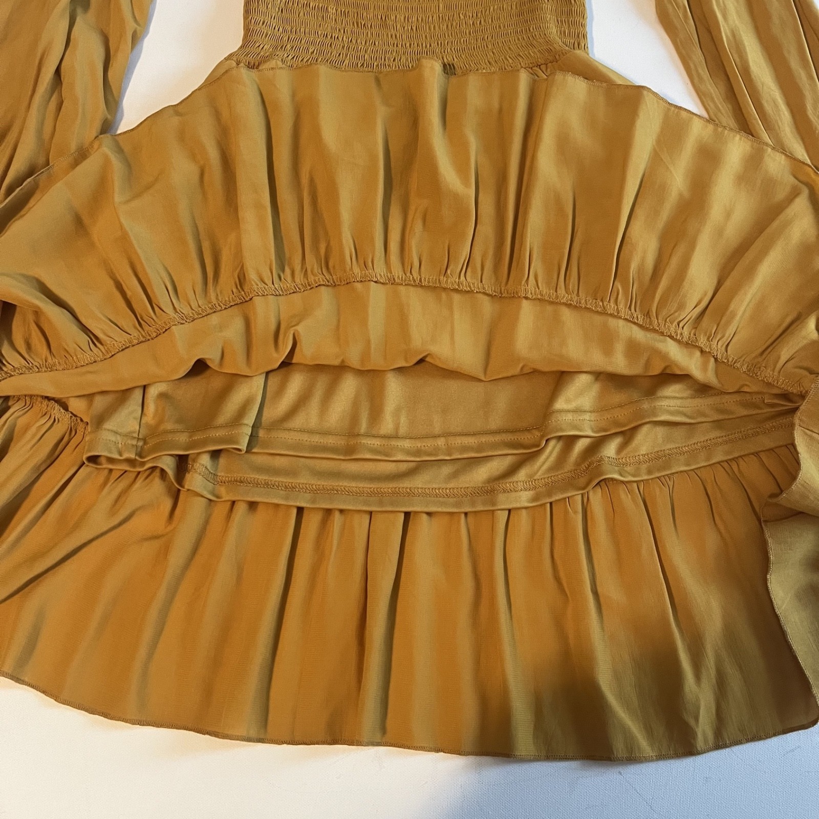 Hesperus Womens Square Neck Mustard Yellow Dress Long Sleeve Ruched Waist Med