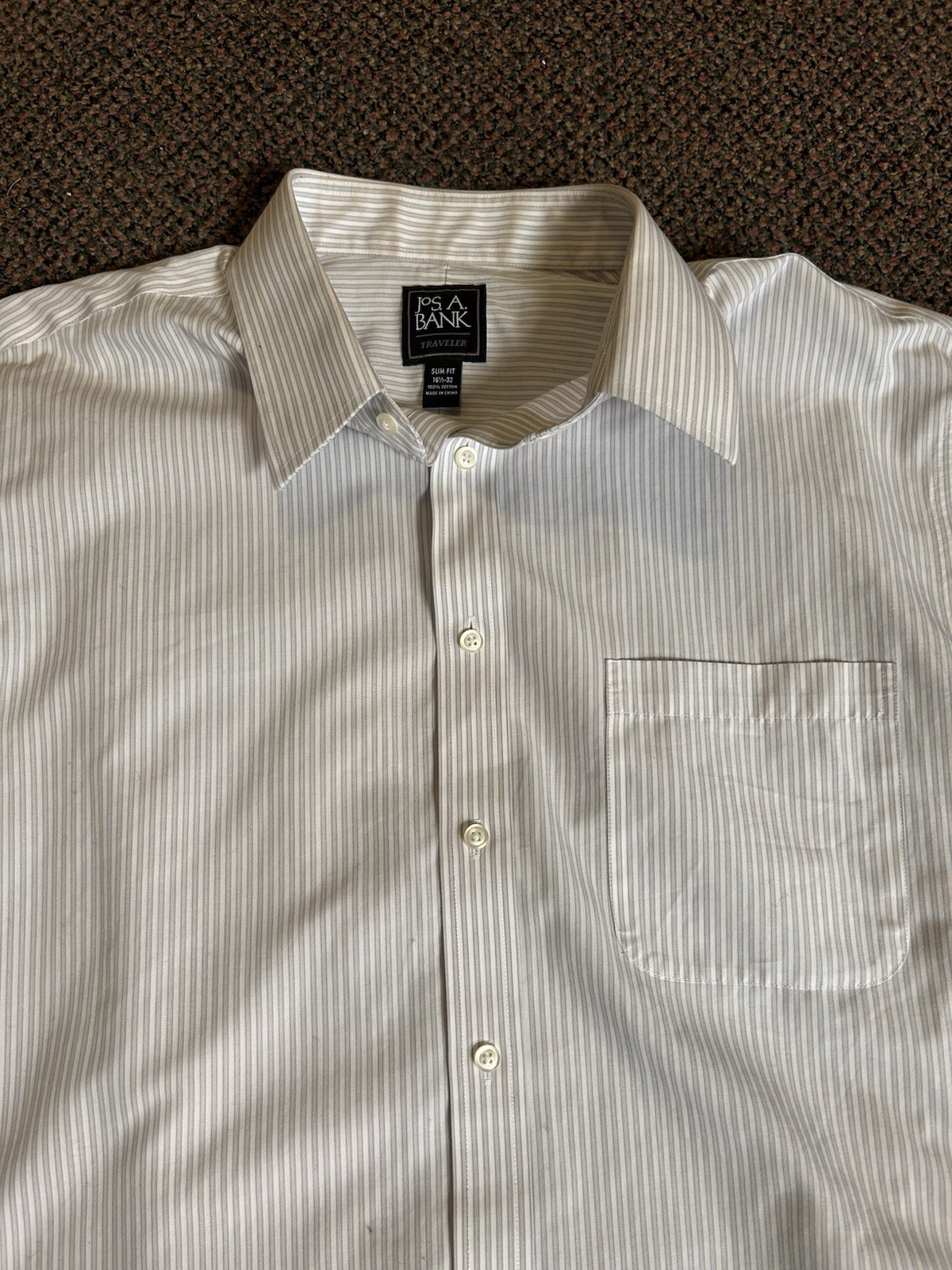 Jos. A. Bank Men’s Grey Pinstripe Dress Shirt Slim 16 1/2 – 32 Inch 100% Cotton