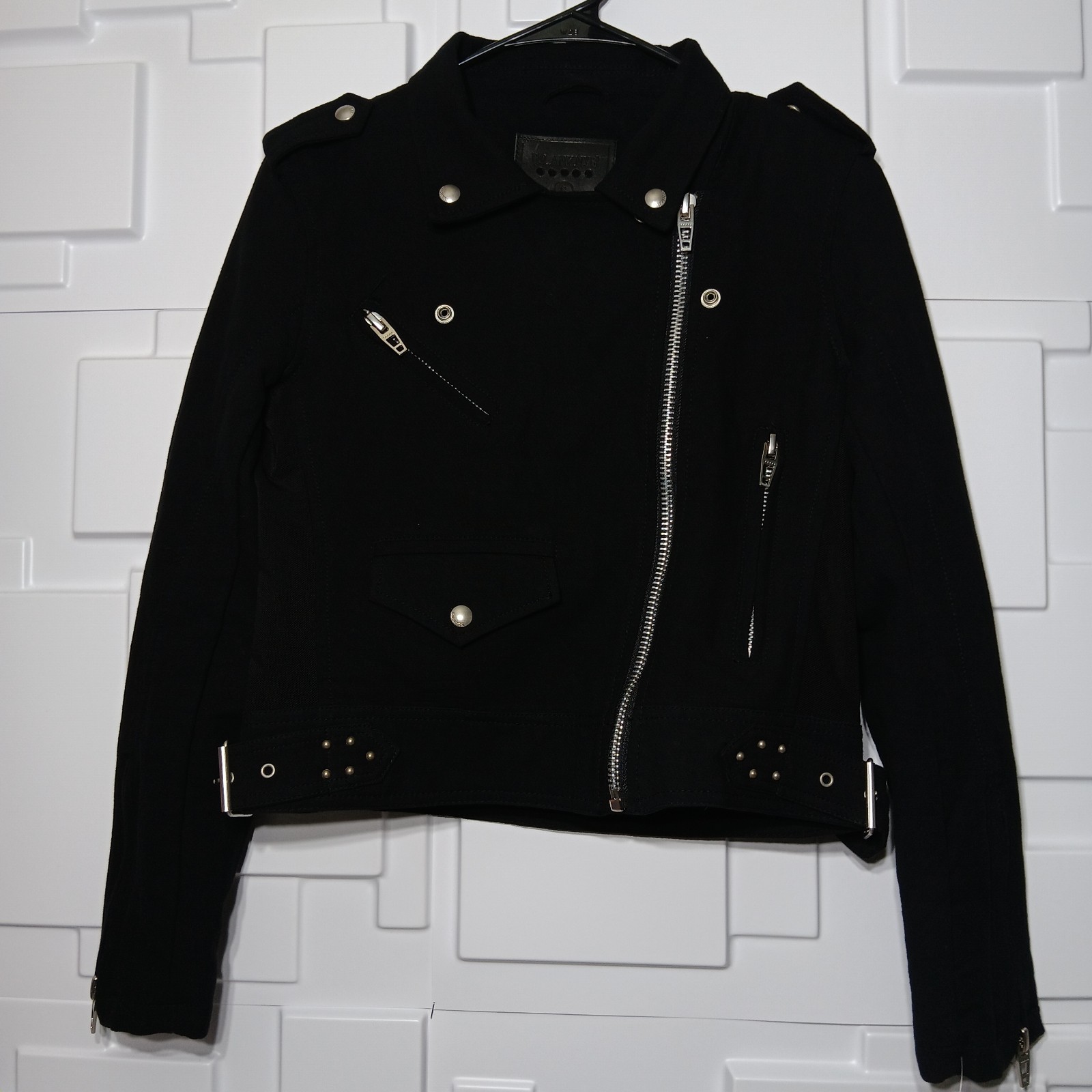 Blank NYC Crepe Moto Jacket Biker Zip Snap Adjust Belt Black Size S