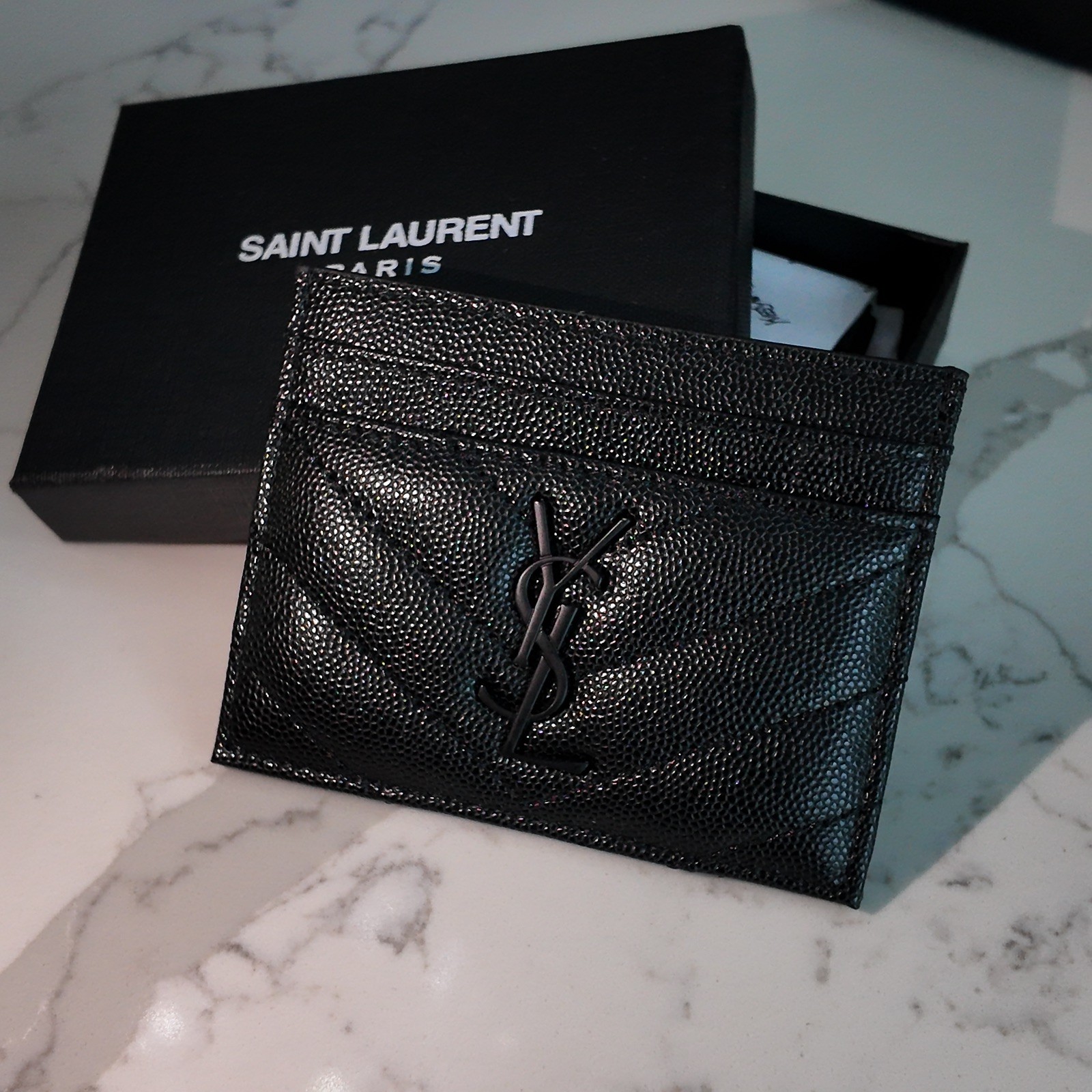 YSL Saint Laurent Cassandre Black Quilted Leather CardHolder ORIGINAL BOX