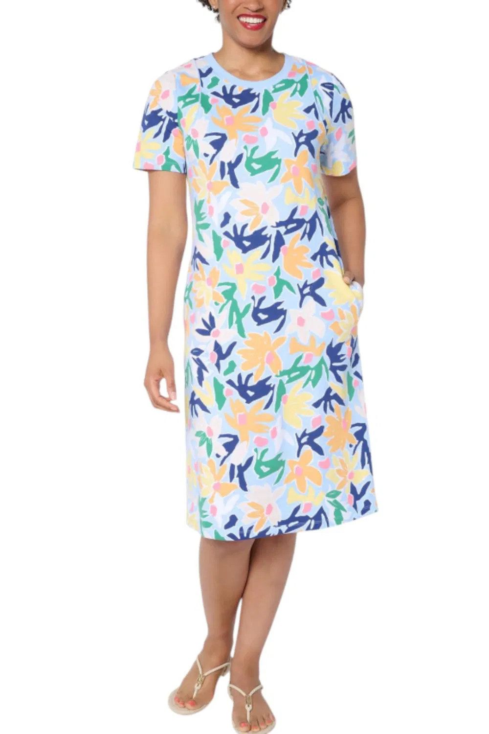Sport Savvy Women’s Printed Cotton Span T-Shirt Dress Soft Sky