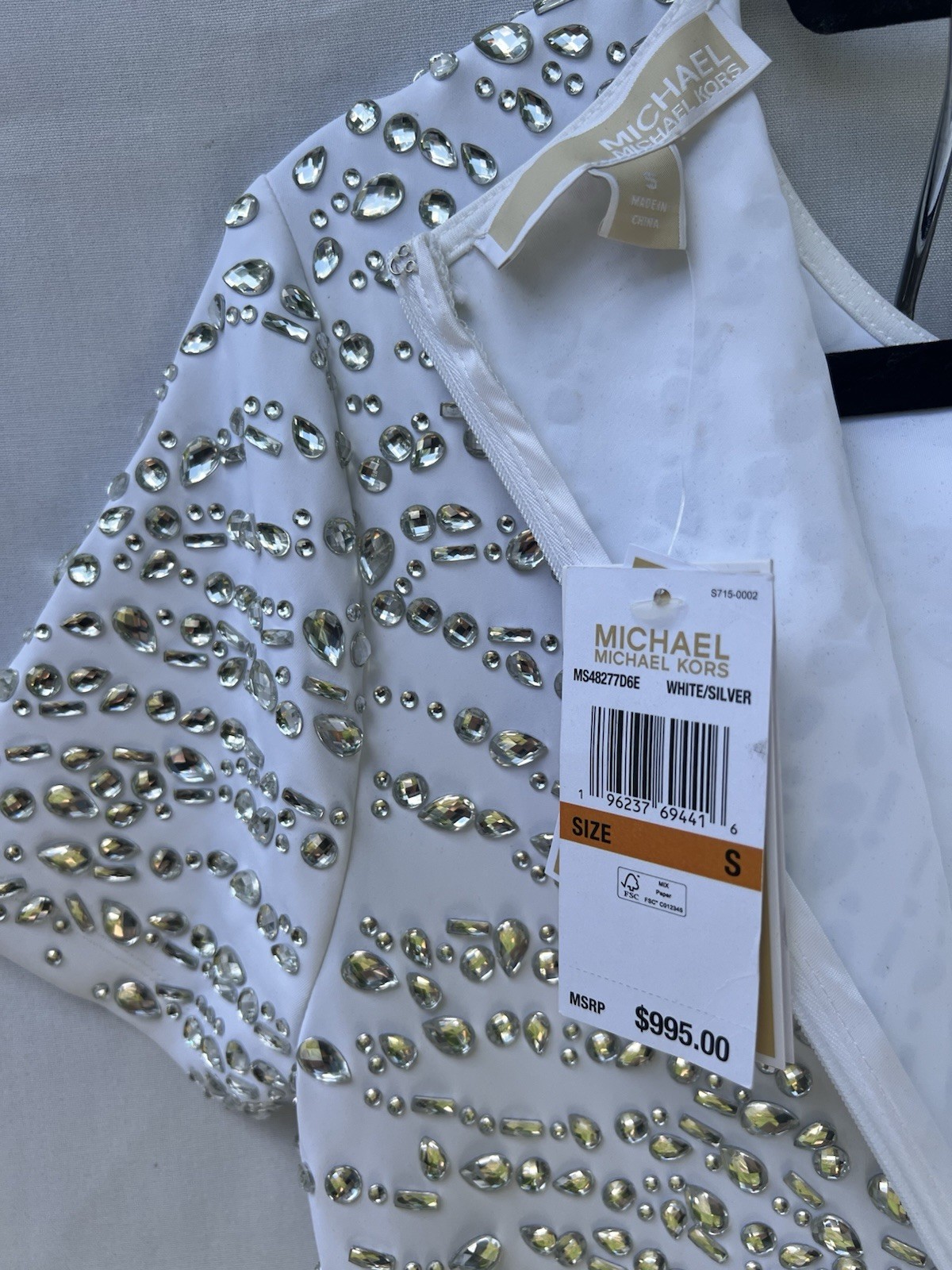 Michael Kors White Silver Rhinestone Sheath Dress Short Sleeve New With Tags S