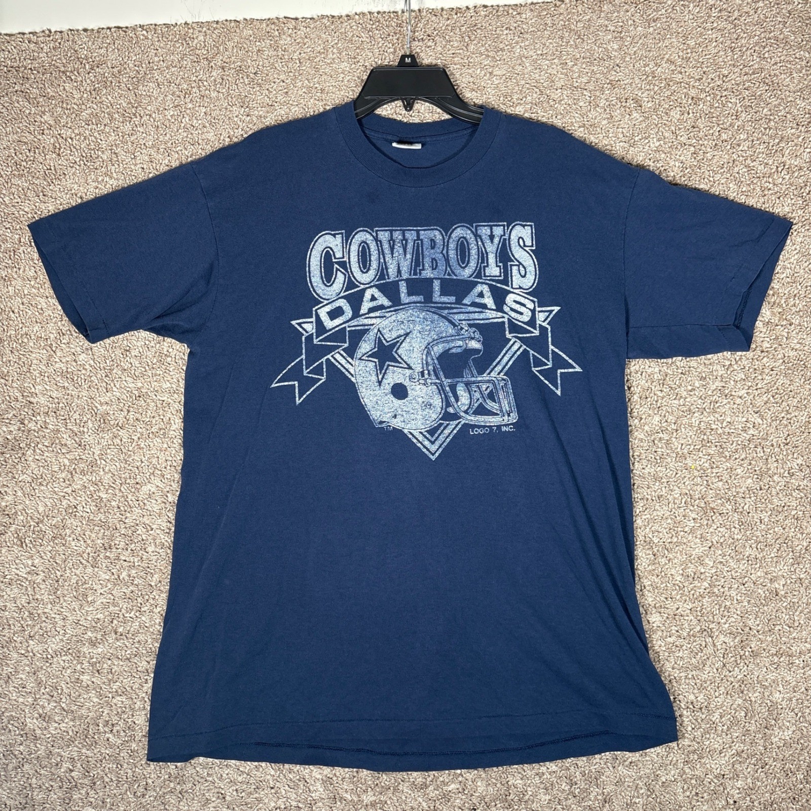 Vintage Dallas Cowboys Logo 7 Shirt Mens XL Navy Blue Single Stitch 90s NFL USA