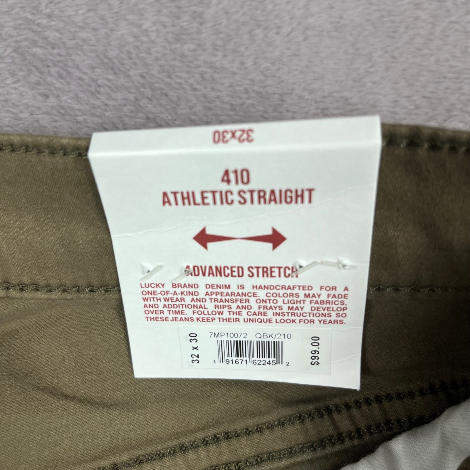 Lucky Brand 410 Athletic Straight Pants Mens 32×30 Olive Brown Advanced Stretch