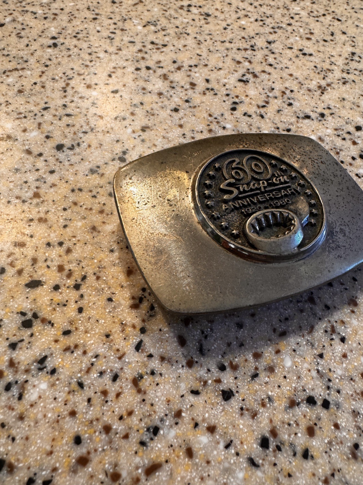 VTG Snap-On Tools solid Silver bronze 60th Anniversary Belt Buckle Made In USA