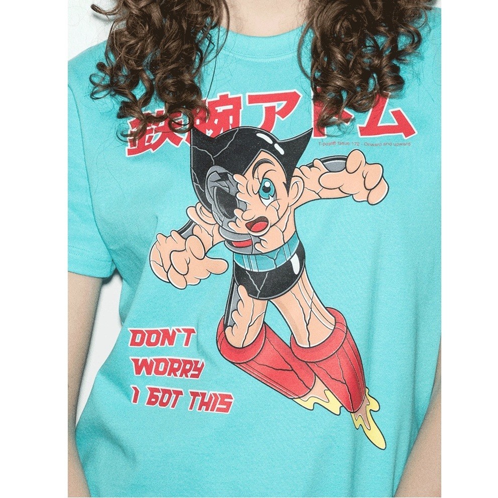 mint unworn T-Post #172 Astro Boy Onward And Upward Blue Graphic T-Shirt Tee Top
