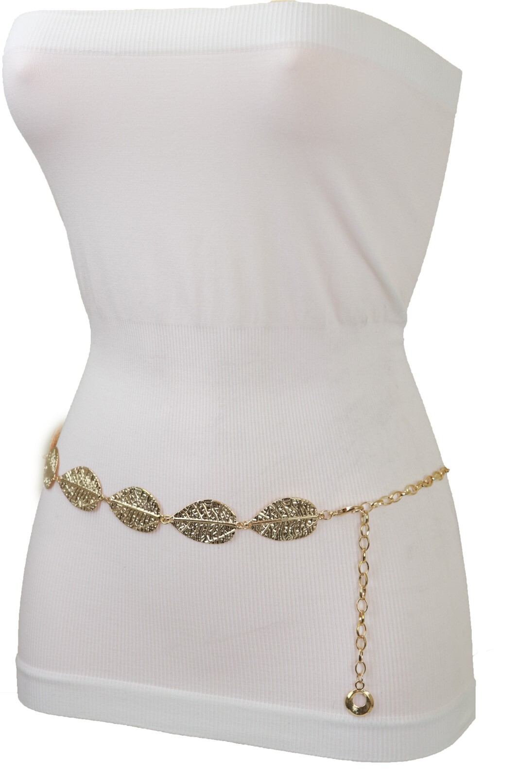 Women Gold Color Metal Chain Fashion Belt Hip High Waist Leaf Charms Size S M