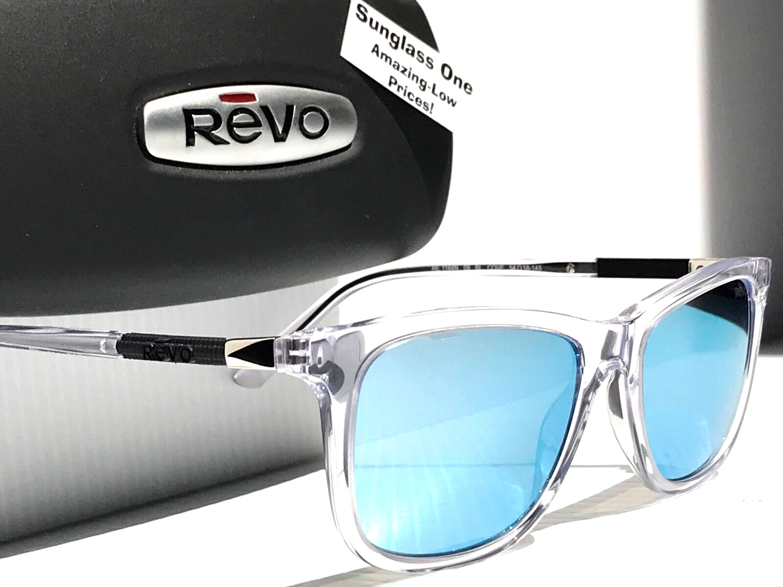 NEW REVO COVE Shiny Crystal Clear POLARIZED Blue Lens Sunglass 1164N 09 BL