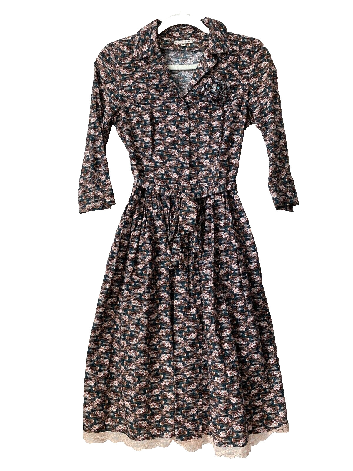 Machka EU 36 / US 4 silk-lined cotton A-line dress lotus flower pret-a-couture