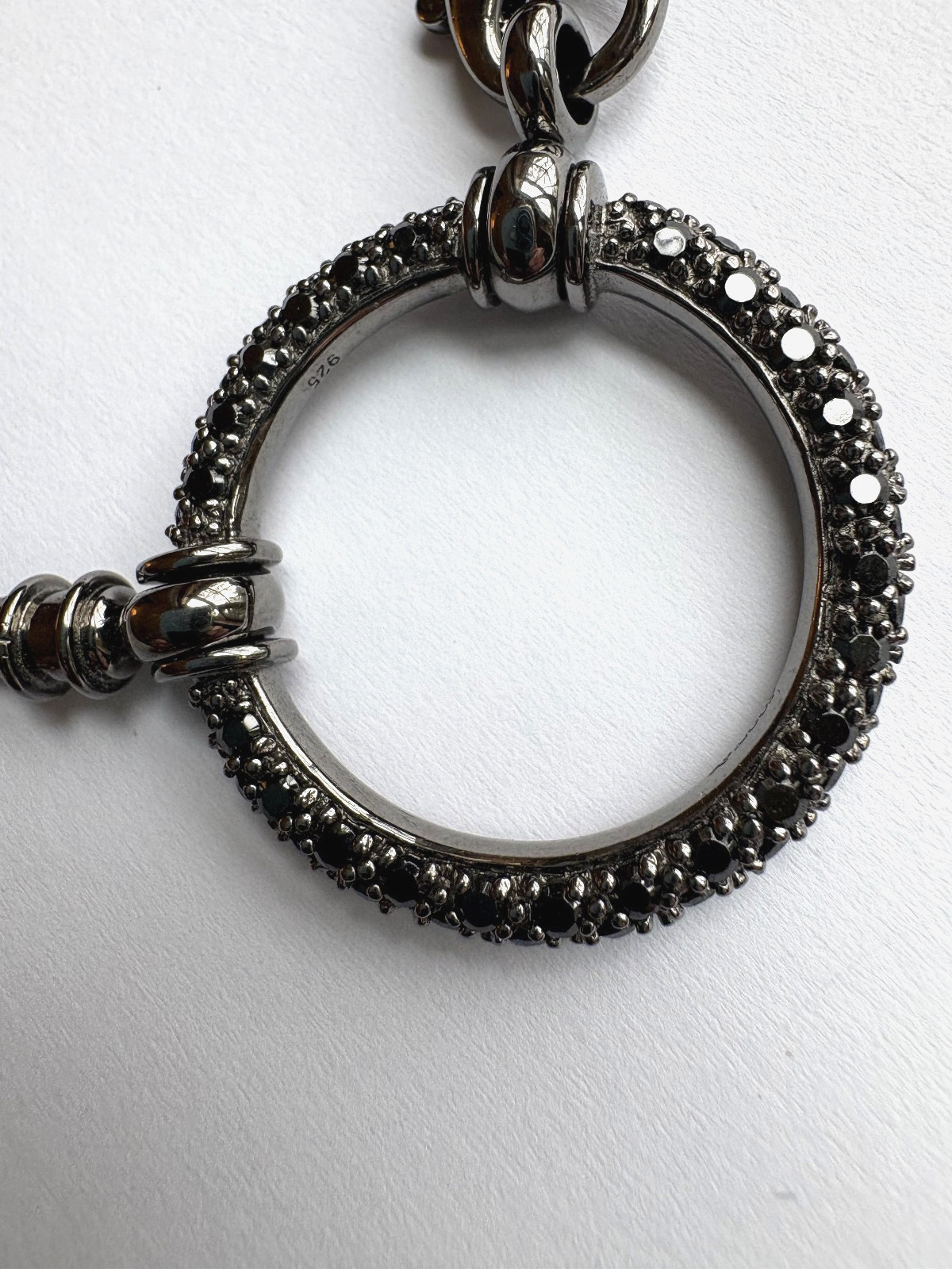 LA LOOP Leather Cord Eyeglass Holder BLACK ~ STERLING Crystal ~ 20″ ~ Retired