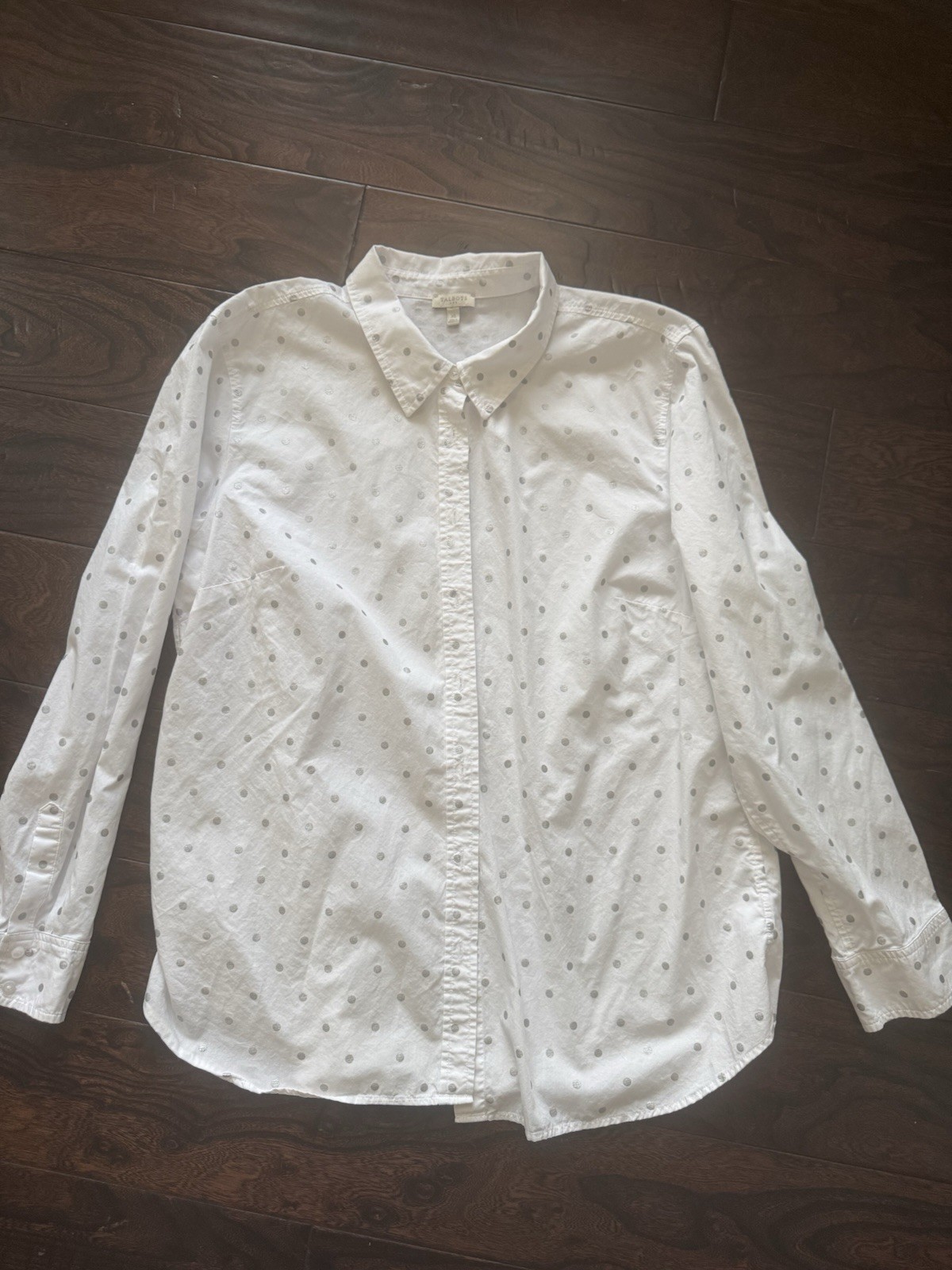 Talbots Women’s White/Silver Polka Dot Button-Up Long Sleeve Collared Shirt XL