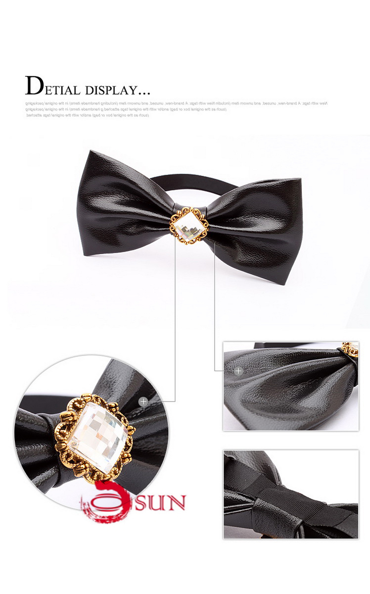 Mens PVC Faux Leather SOLID PURE BLACK Shining Bow Tie Bowties Wedding Party