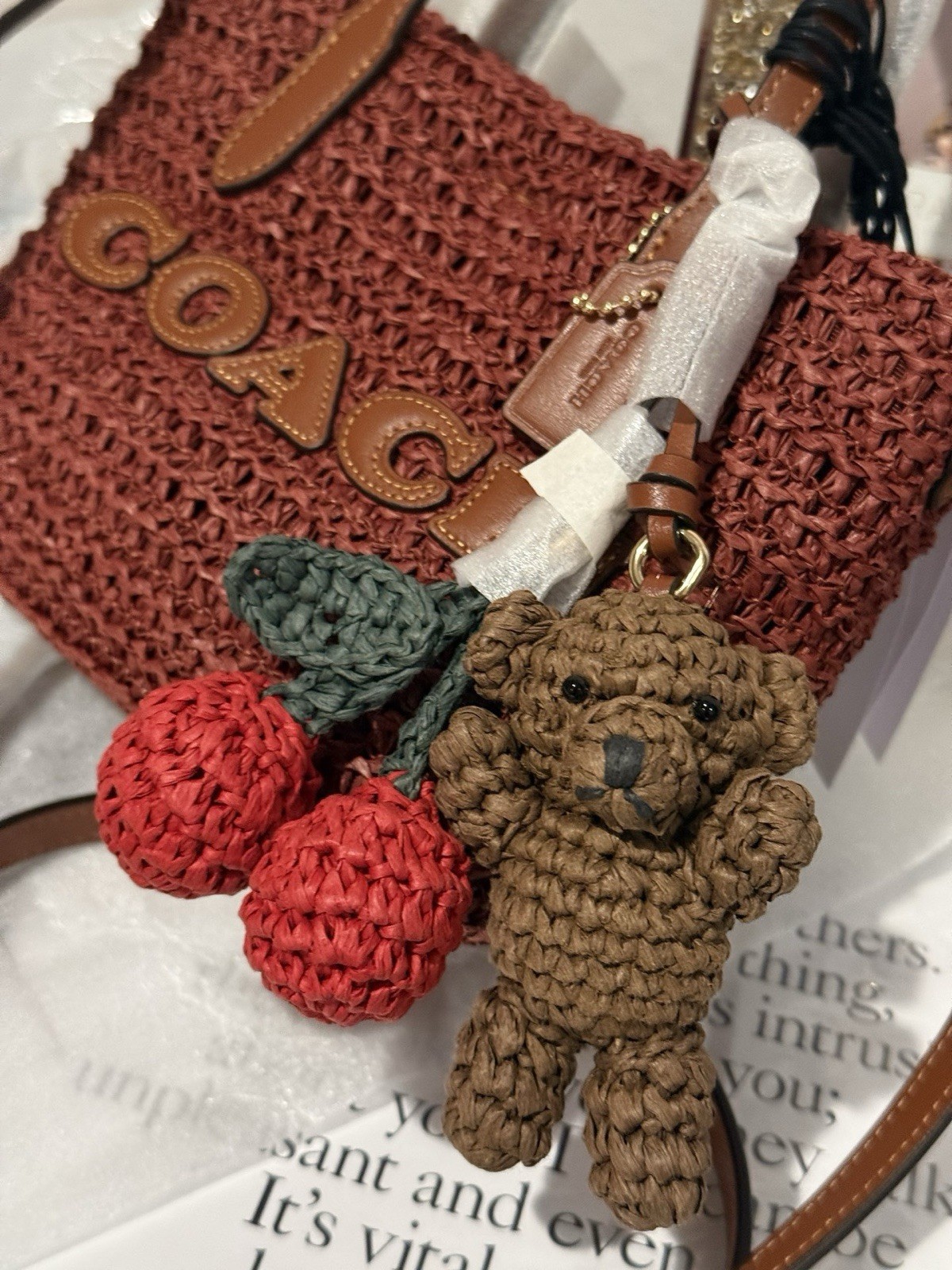coach City Mini Tote Bag With cherry and bear Charms CEU30 NWT
