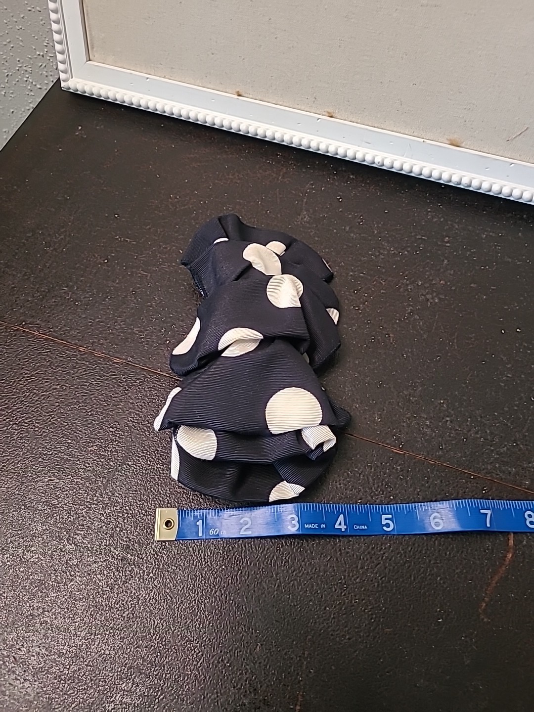 Vintage 80s 90s Big Hair Bow Barrette Clip Ribbon Ruffle Oversize Polka Dot Navy