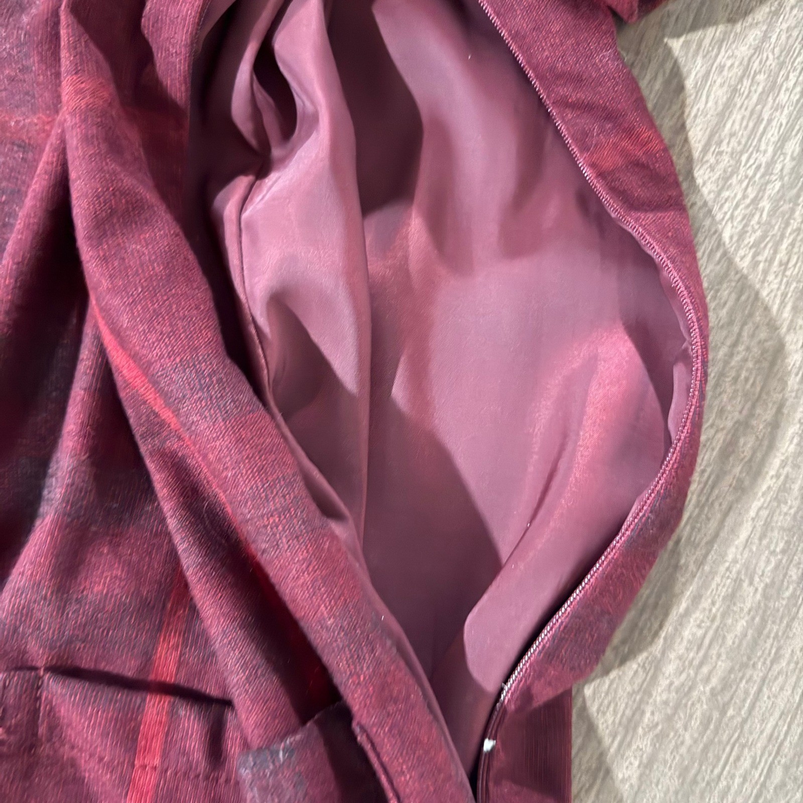 Burberry Brit Plaid Wool Shift Dress Womens 10 Red Excellent Short Sleeve Pocket