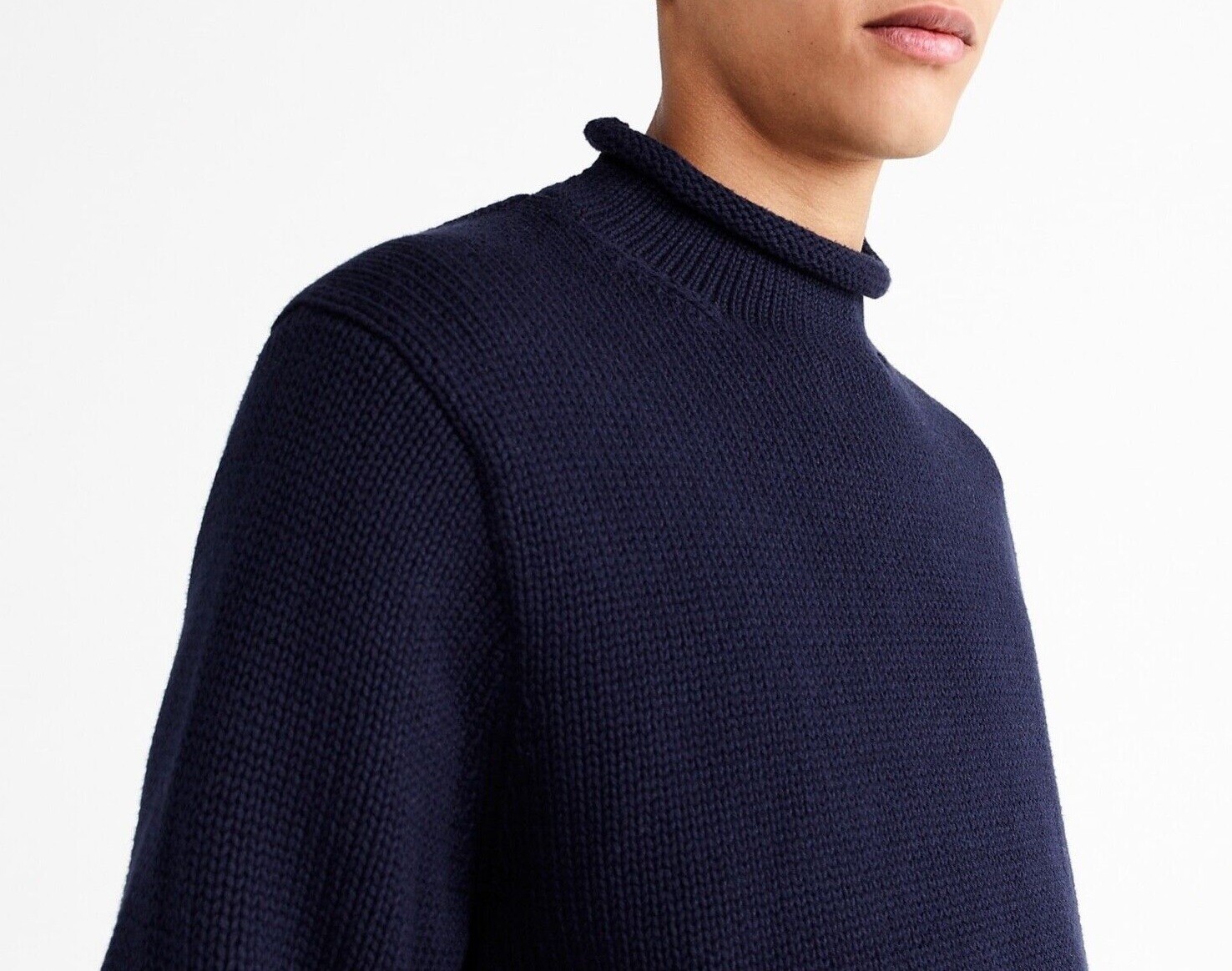 J.CREW sweater rollneck navy blue cotton chunky mock high fisherman’s roll neck