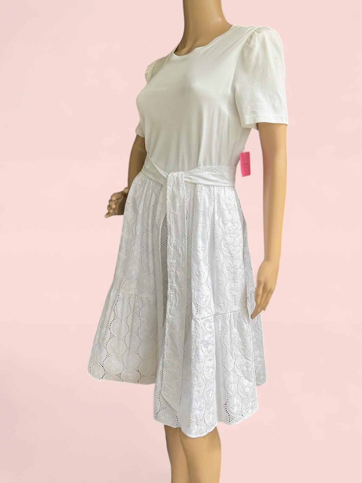 Kate Spade New York Mixed Media Knit Dress Fresh White Eyelet Medium NWT $248