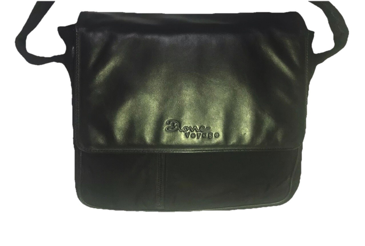 Unisex Messenger Bag Structured Sleek Onyx Vegan Leather Multi-Pocket Satchel
