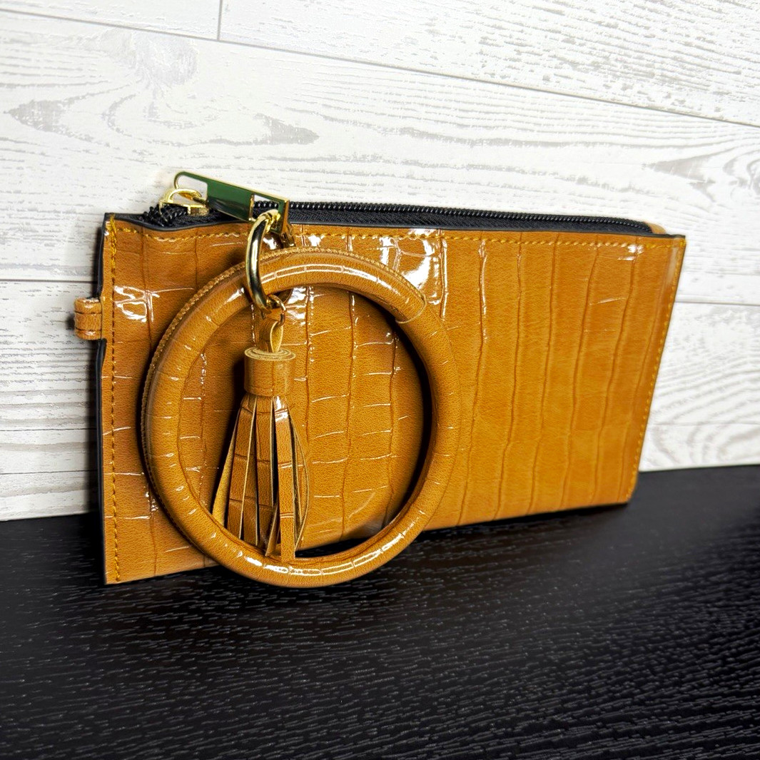 Brown Women’s Wristlet Clutch, Zip Tassel, Gold Hardware Small Free shipping!!