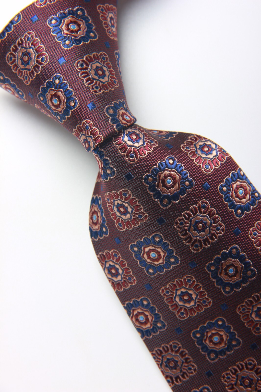 New Classic Polka Dot Blue Brown JACQUARD WOVEN 100% Silk Men’s Necktie Tie