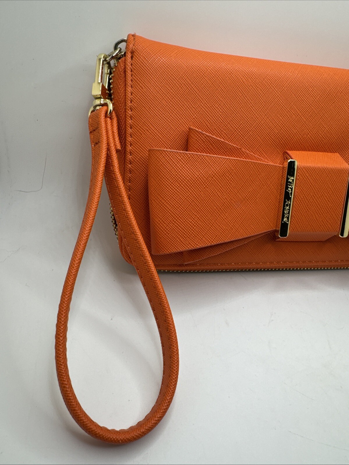 Orange Betsey Johnson Zipper Wallet Wrist Strap Bow Accent