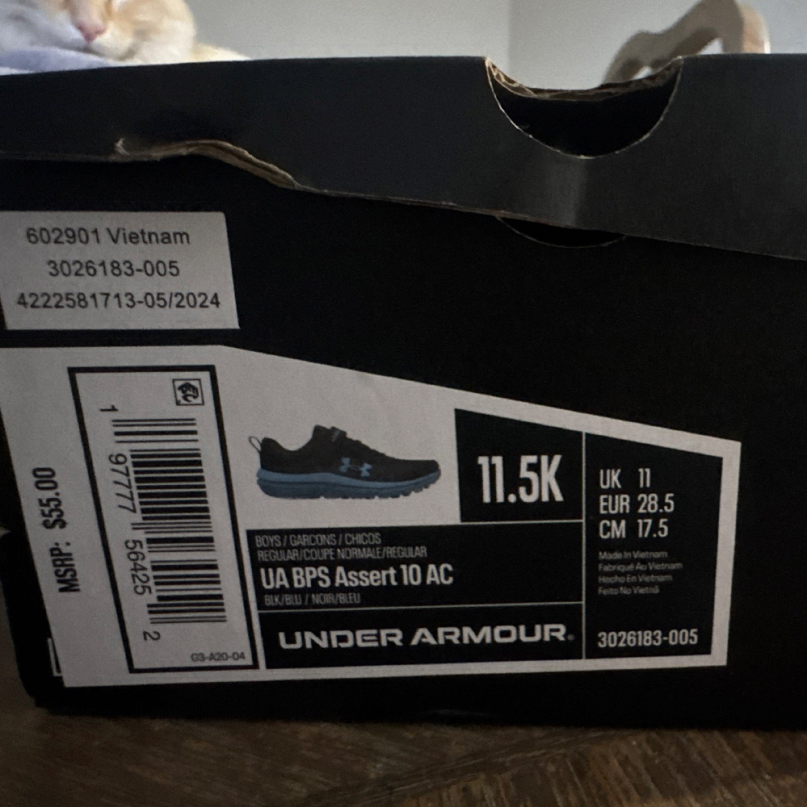 Under Armour UA BPS Assert 10 AC Boys’ Sneakers Black Blue 11.5K Breathable