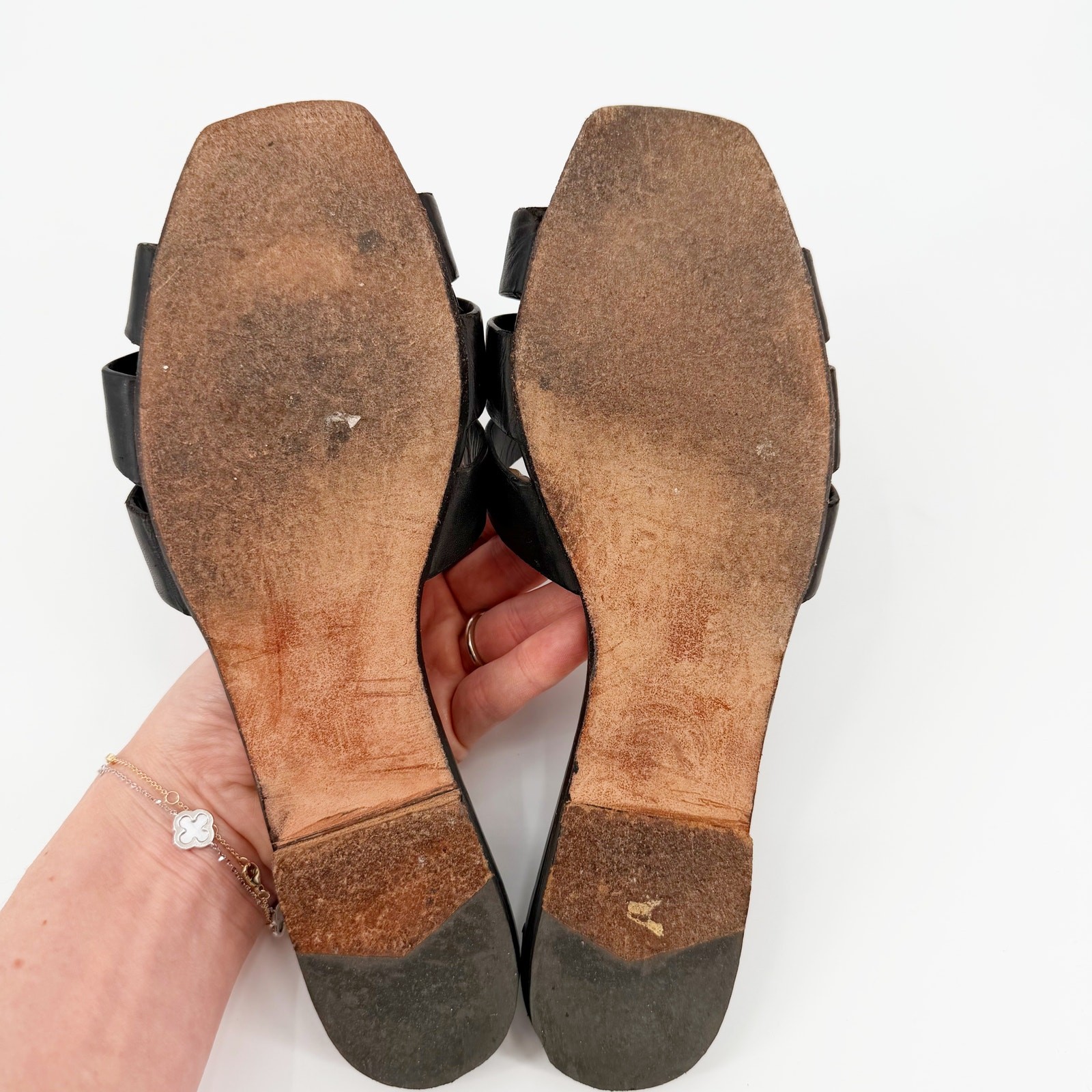 Saint Laurent Tribute Flat Woven Leather Sandals Black Slides Mules 37.5 US 7