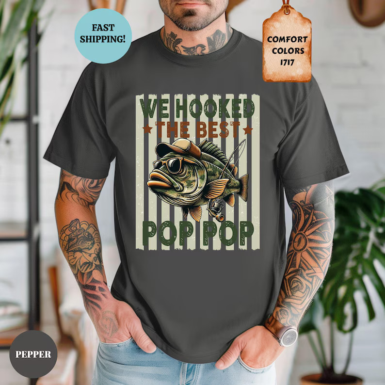 Custom We Hooked The Best Dad Gildan Tee