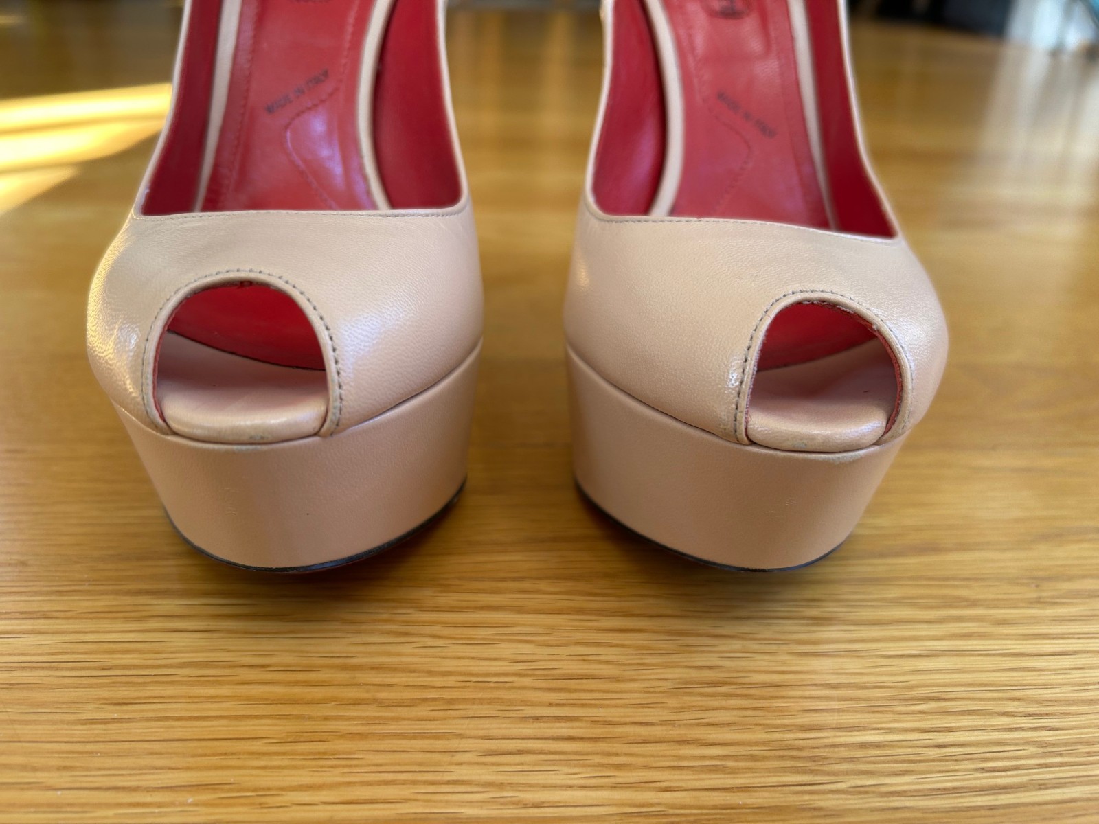 CESARE PACIOTTI Nude Leather Platform Pumps with Logos Size 6 IT 36 Good Cond.