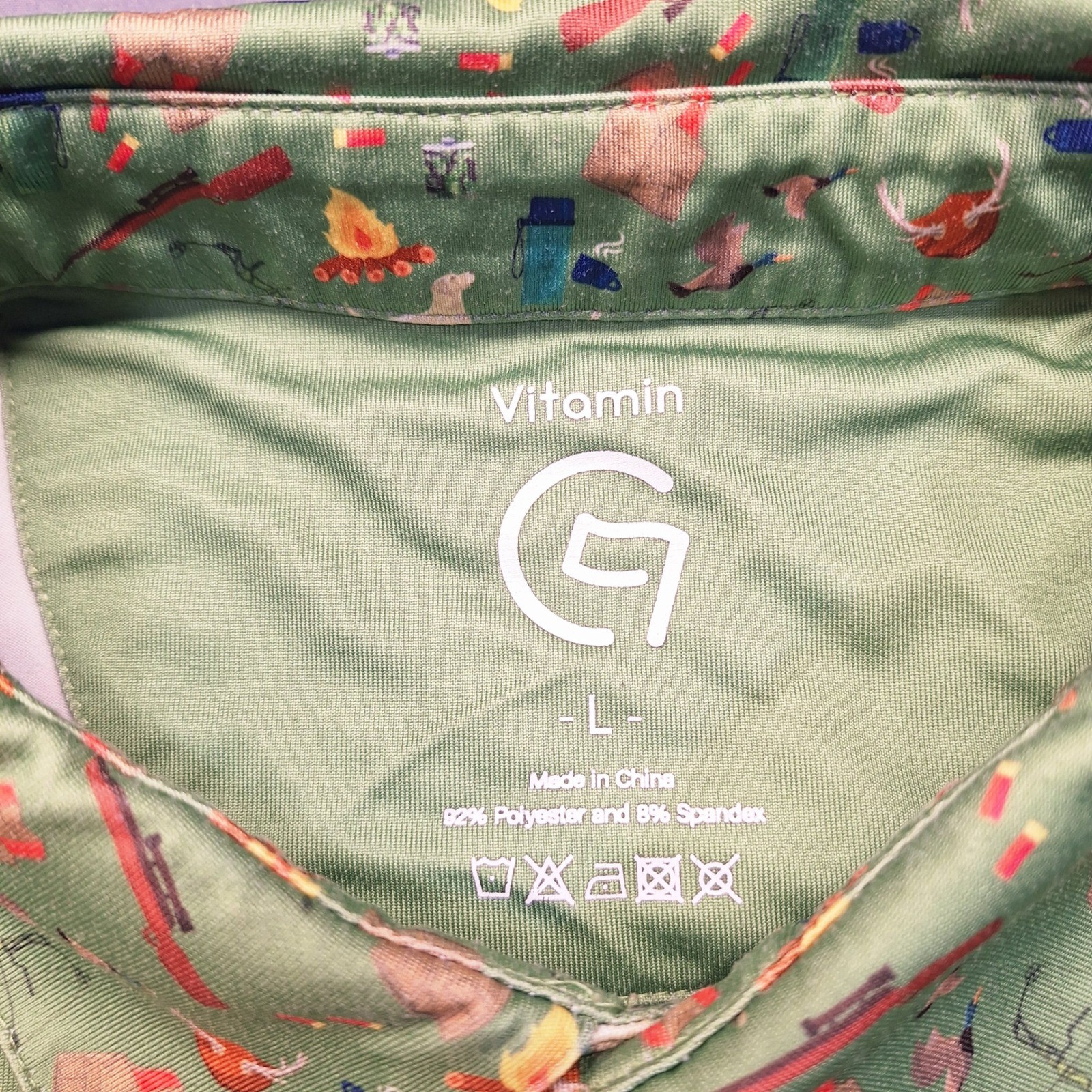 Vitamin G Mens Green Hunting Camping Novelty Print Performance Golf Polo Shirt L