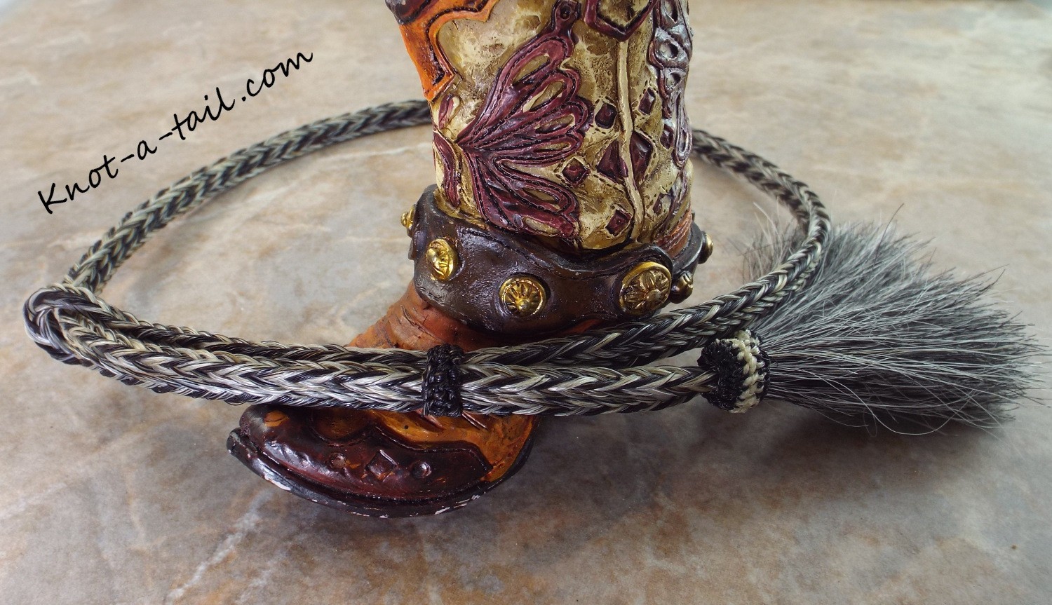 Horsehair hat band, stunning Gray-black, Adjustable Cowboy horsehair hat band