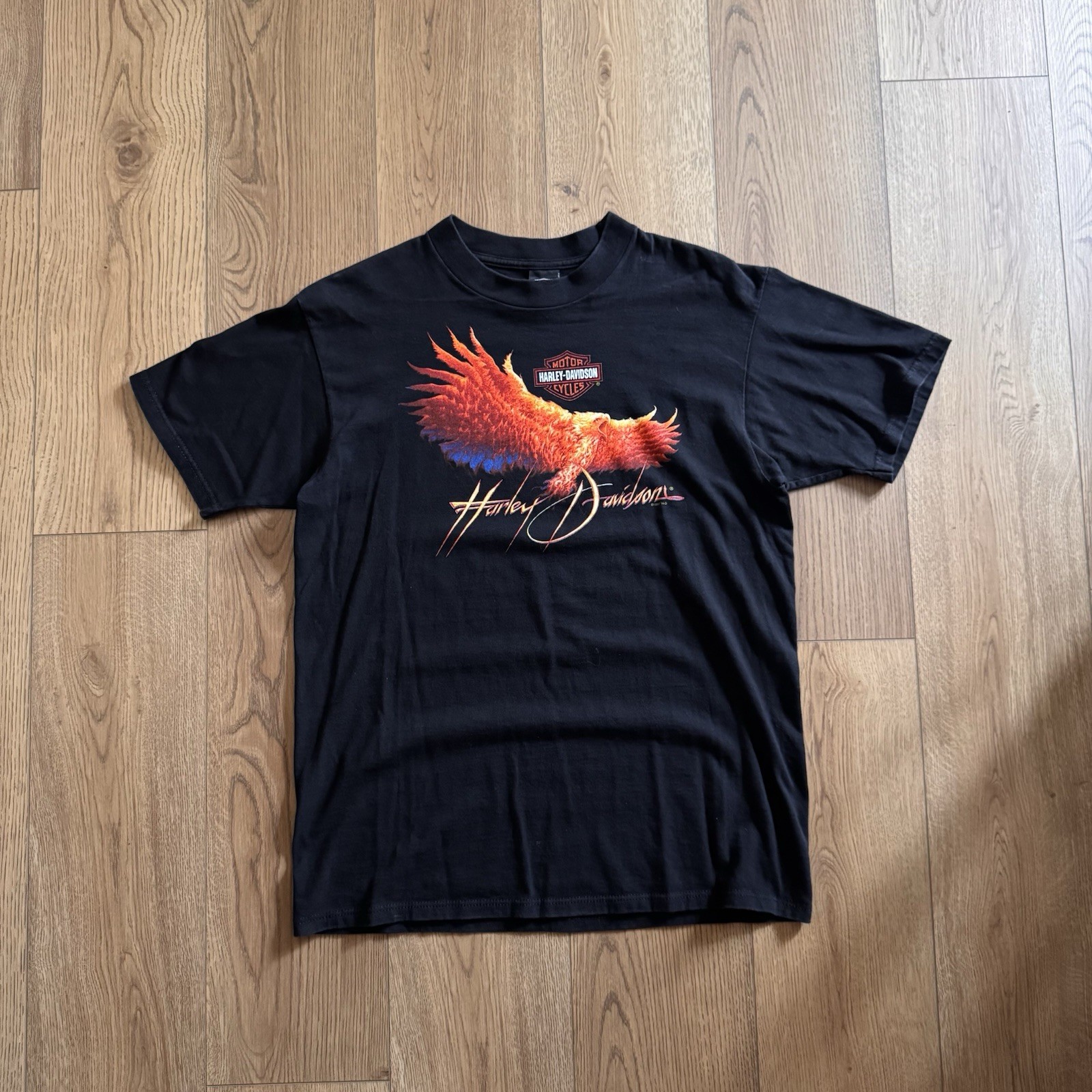 Vintage Harley Davidson Flame Eagle Black Mens Large Shirt 90s Hawaii Pacific