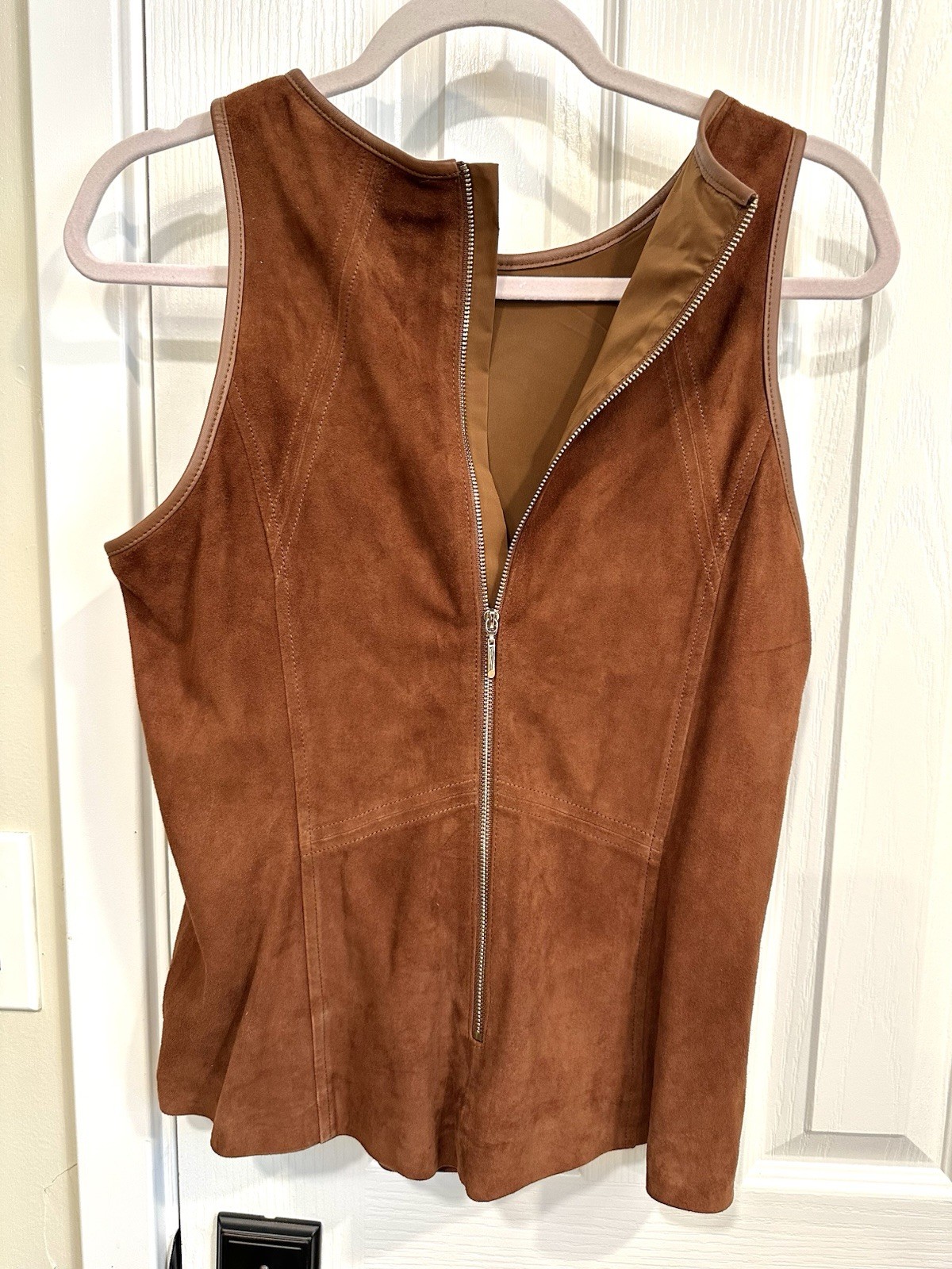 WHBM White House Black Market Genuine Leather Janelle Bodice Top Whiskey 10 NWT