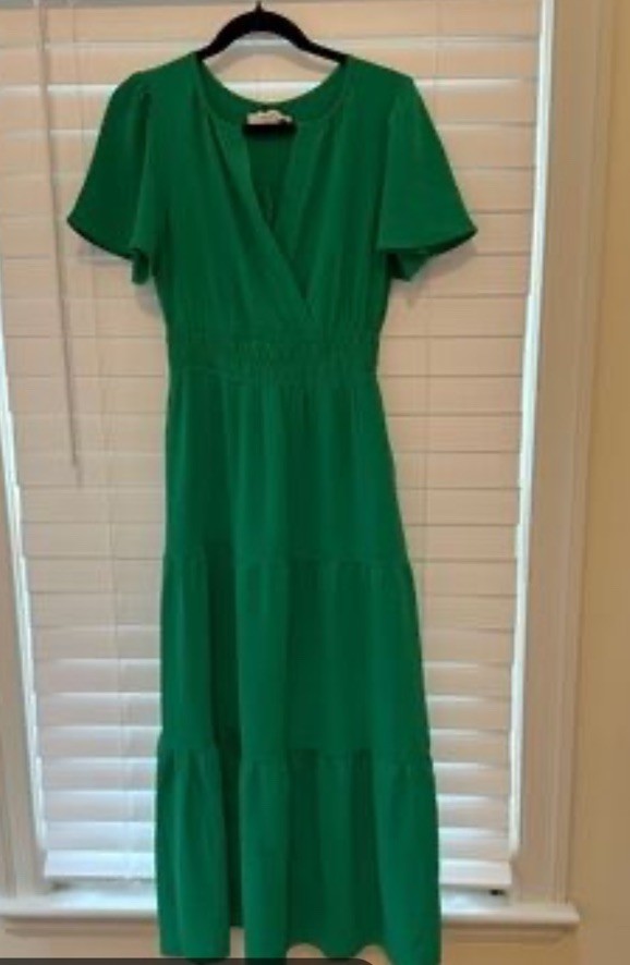 Monteau Los Angeles Kelly Green Puff Sleeve Dress Women’s Sz S Beach Casual