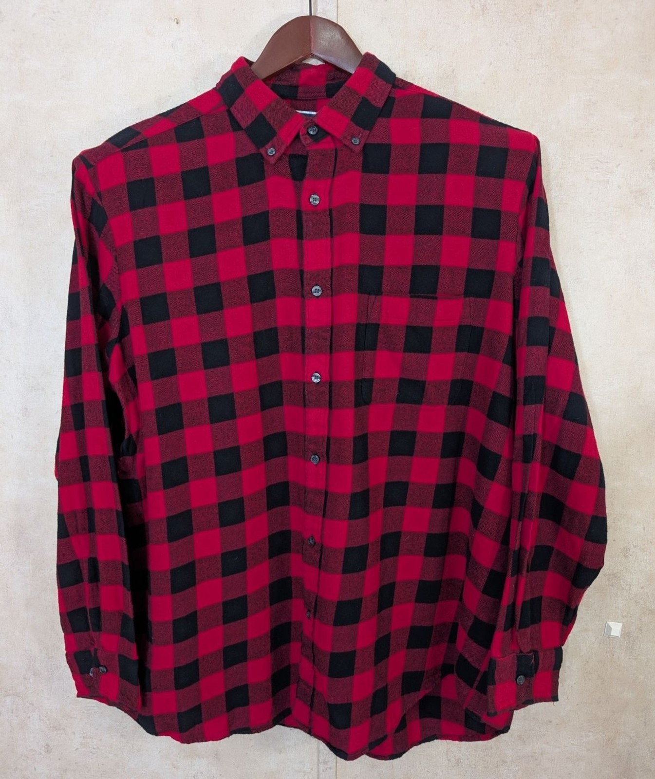 Club Room Flannel Shirt Mens XXL Red Plaid Button Down Pocket 100% Cotton Casual