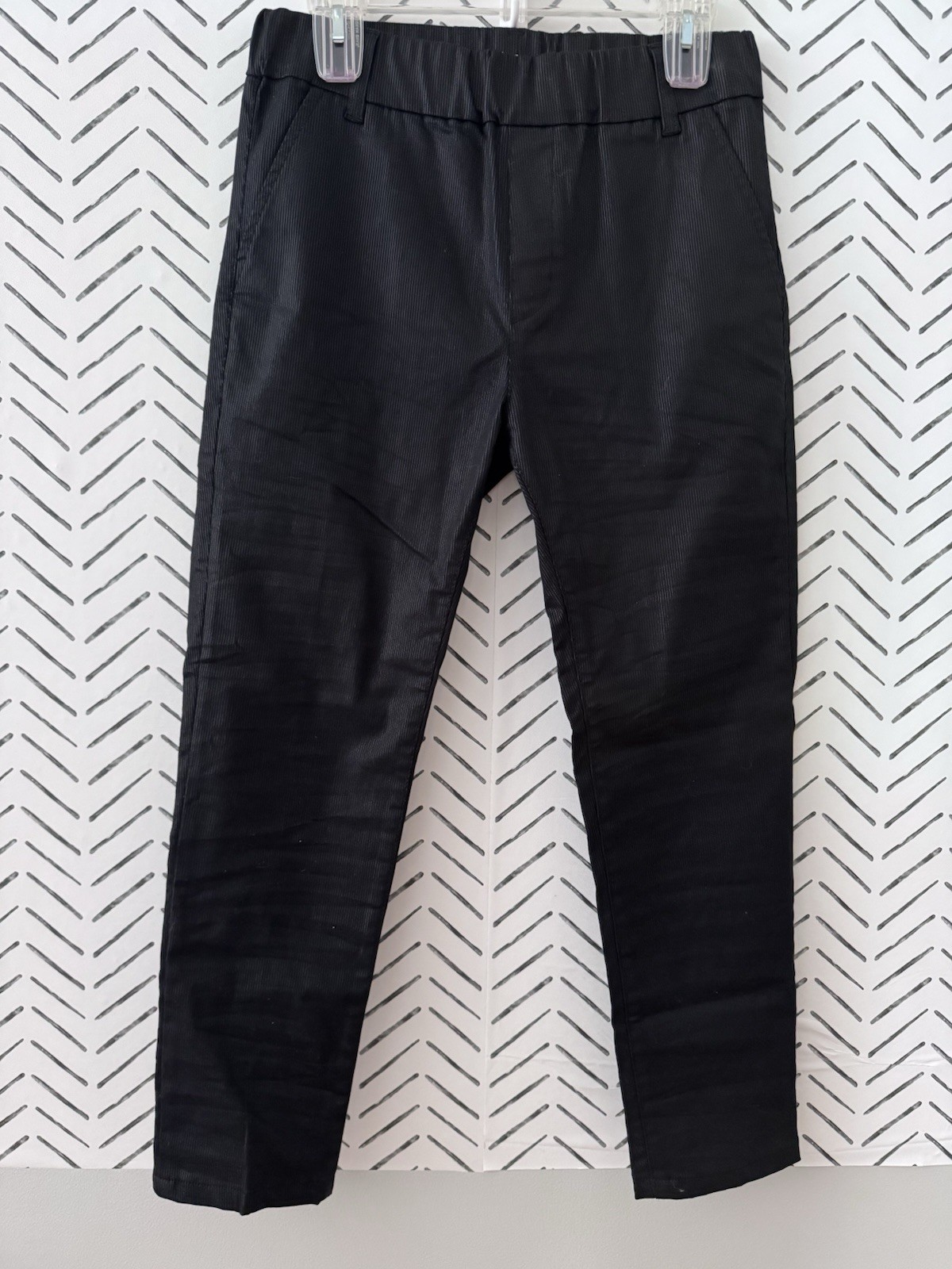 Bevy Flog Pinstripe Black Dafna Elasticated Stretch Cotton Pants Size 30