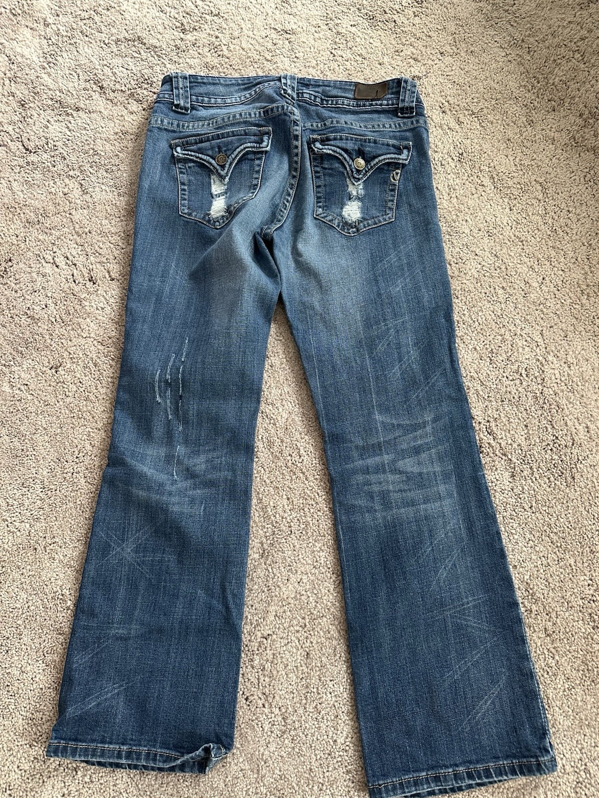 Vigoss Juniors Bootcut Medium Wash Blue Denim Distressed 5-Pocket Jeans 17