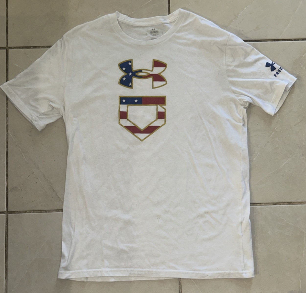 White Under Armour Mens Freedom Baseball USA Icon T-Shirt Size LG
