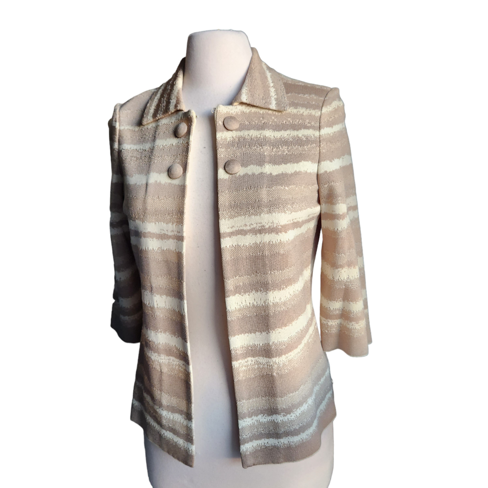 Ming Wang Knit Jacket Womens Size XS Jacket Hook Eye Open Front Beige Acrylic