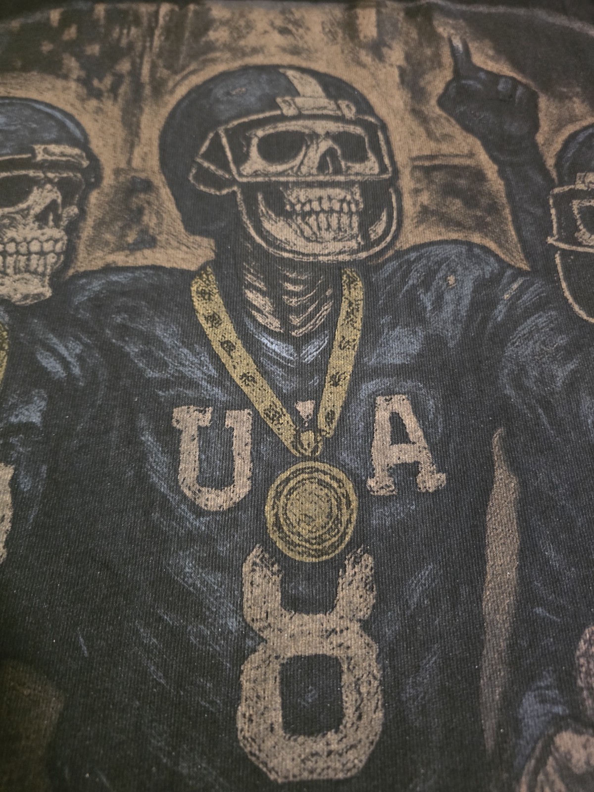 $78…Mod Cult “Football” size XL Distressed Heavyweight T-shirt Black.