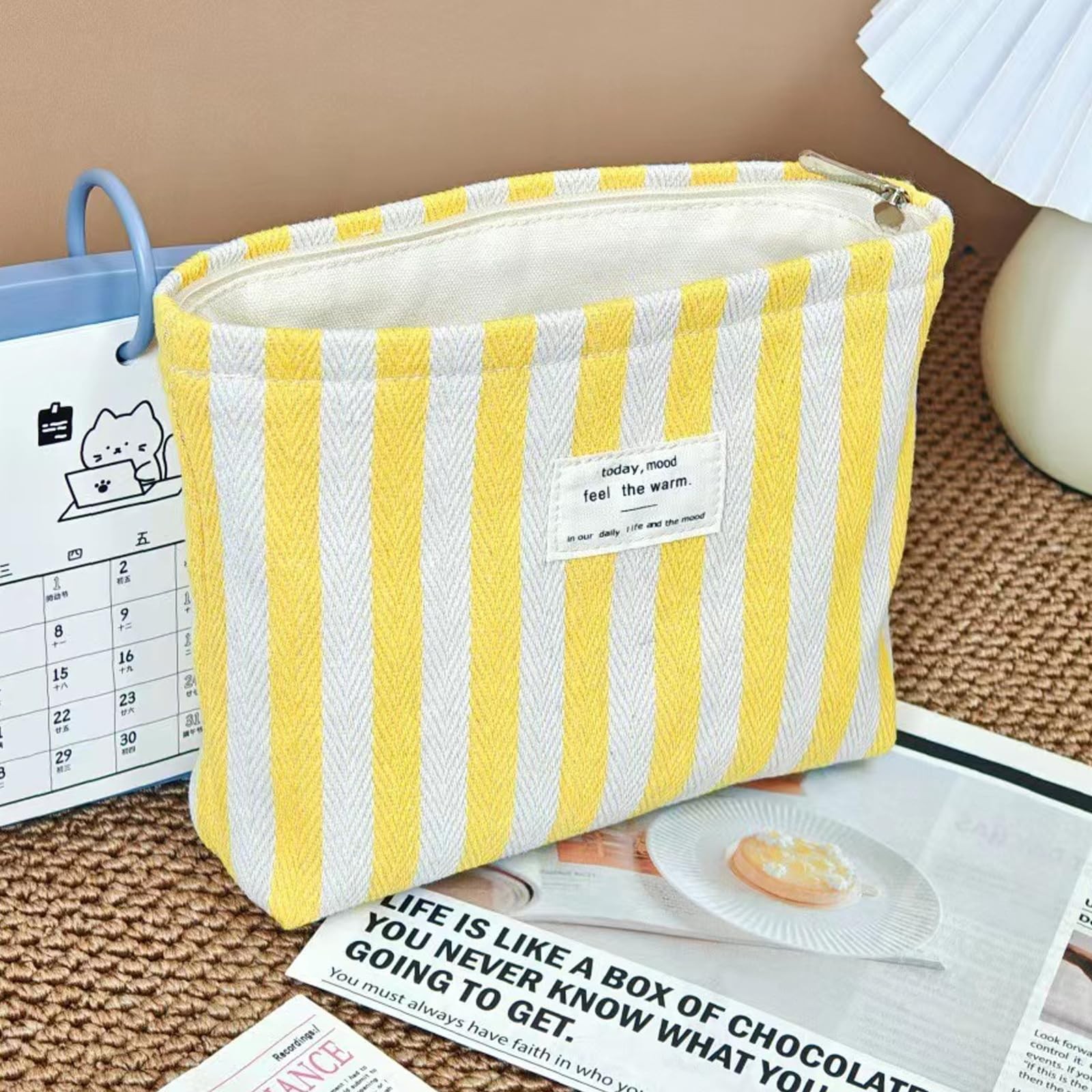 RSRSLEII Striped Canvas Makeup 9.8inches x6.3 inches x 2 inches, 03Yellow