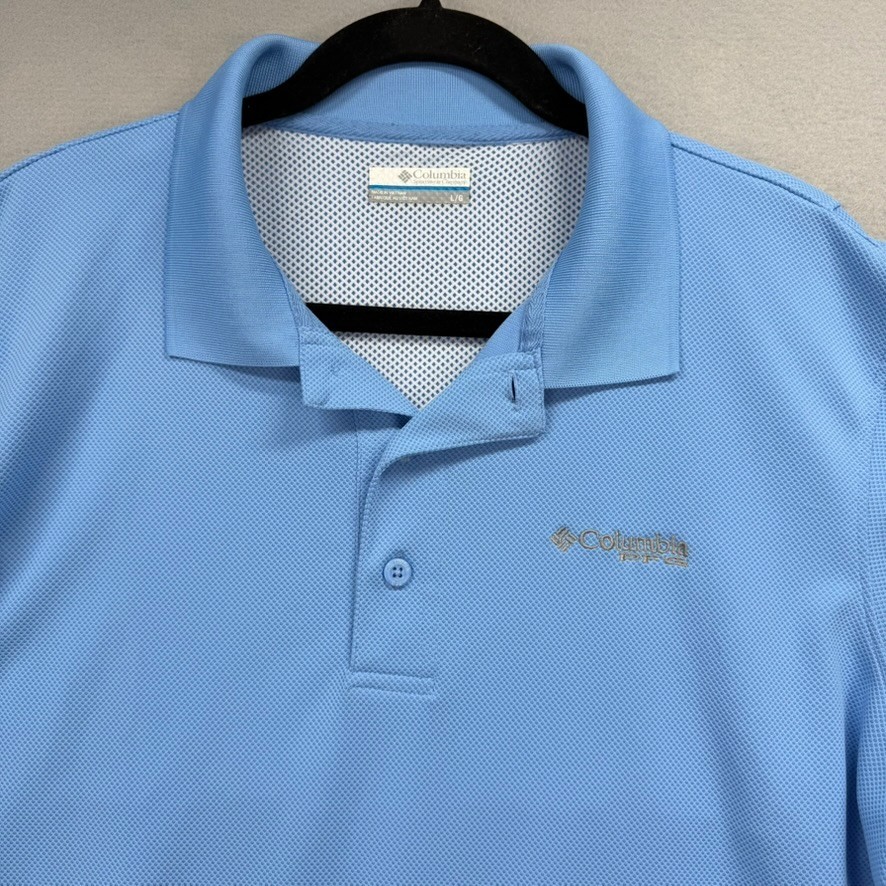 Columbia PFG Polo Shirt Mens Large Blue Omni-Wick Omni Shade Golf Performance