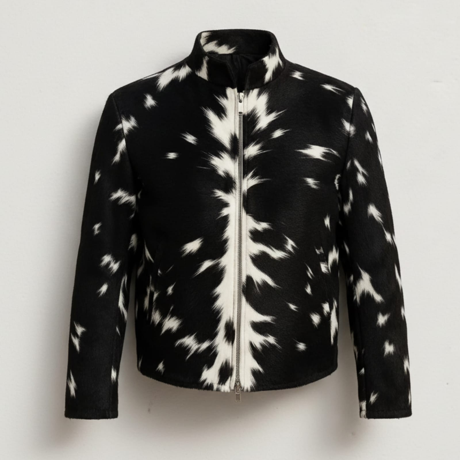 Men’s Cowhide Leather Jacket Hair On Hide Western Black White Handmade Coat