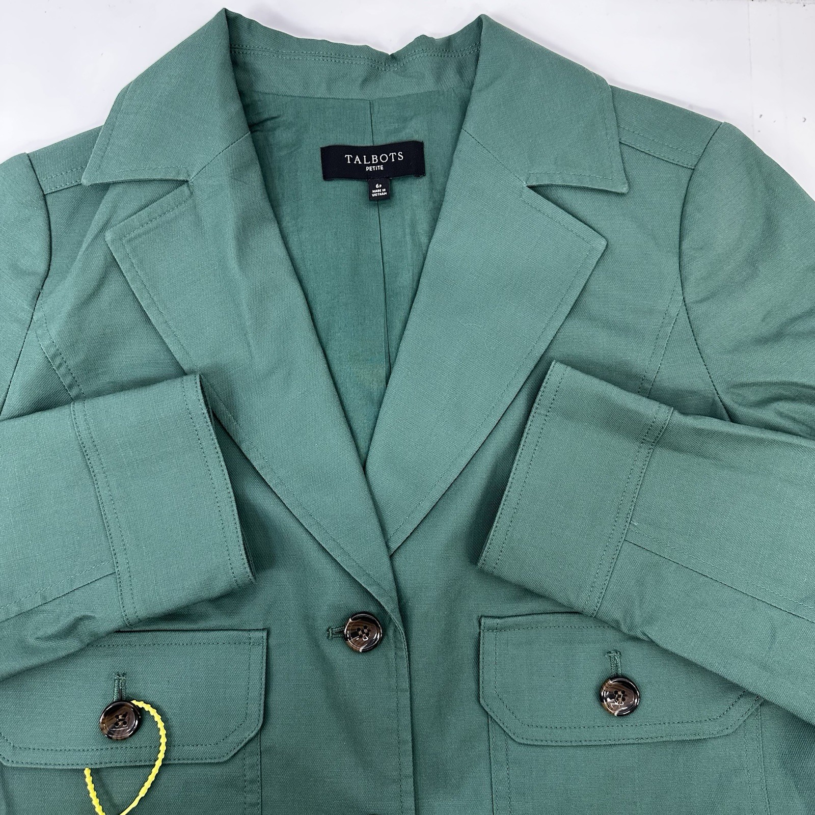 Talbots Petite Cropped Utility Jacket Green Safari Casual Blazer Spring 6P READ